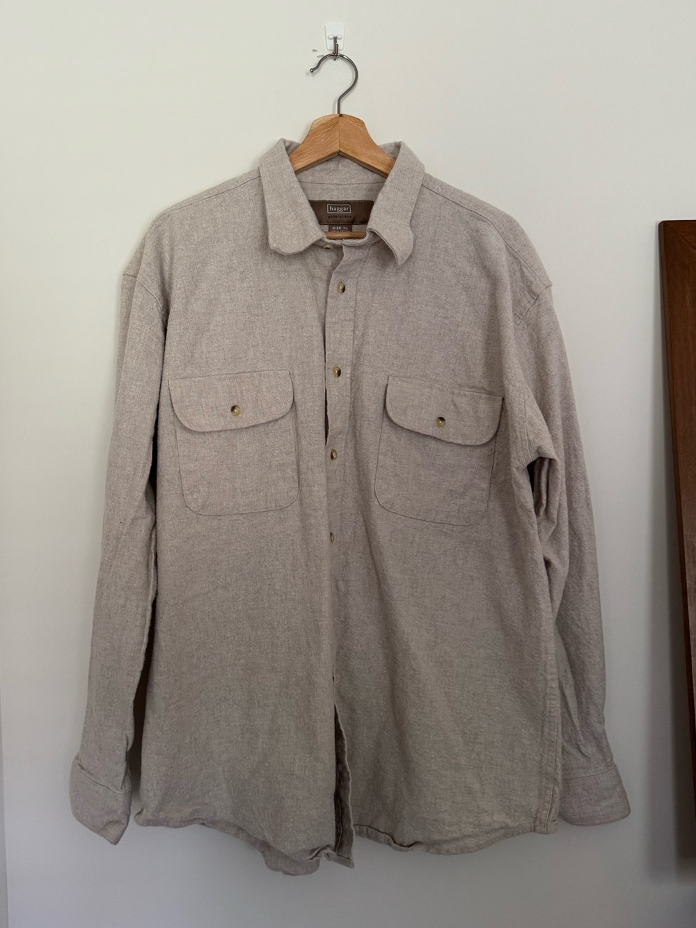 Haggar Light Beige Button-Front Collar Shirt
